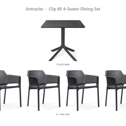 Nardi Clip 80 4-Seater Dining Set - Clip 80 Table + 4 Net Chairs - hospitality