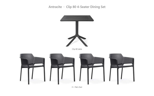 Nardi Clip 80 4-Seater Dining Set - Clip 80 Table + 4 Net Chairs - hospitality