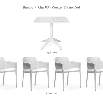 Nardi Clip 80 4-Seater Dining Set - Clip 80 Table + 4 Net Chairs - hospitality