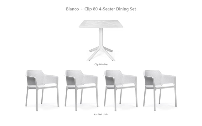 Nardi Clip 80 4-Seater Dining Set - Clip 80 Table + 4 Net Chairs - hospitality
