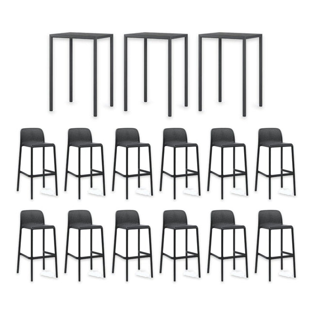 Nardi 'Coal Quay' High Bar Terrace Set – 3 Piave 70 High Tables and 12 Lido Bar Stools in Anthracite (12 Standing Covers) | Hospitality Trade Pack - CWDH