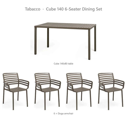 Nardi Cube 140 6-Seater Dining Set - Cube 140x80 Table + 6 Doga Armchairs - hospitality