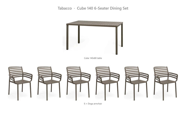 Nardi Cube 140 6-Seater Dining Set - Cube 140x80 Table + 6 Doga Armchairs - hospitality