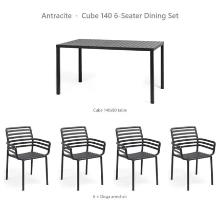 Nardi Cube 140 6-Seater Dining Set - Cube 140x80 Table + 6 Doga Armchairs - hospitality