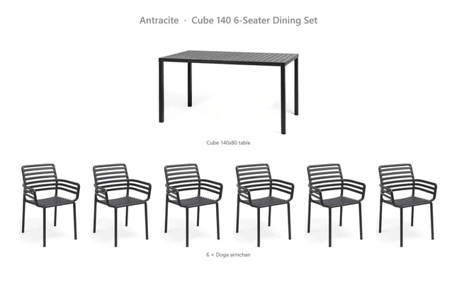 Nardi Cube 140 6-Seater Dining Set - Cube 140x80 Table + 6 Doga Armchairs - hospitality