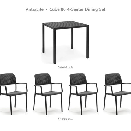 Nardi Cube 80 4-Seater Dining Set - Cube 80 Table + 4 Bora Chairs - hospitality