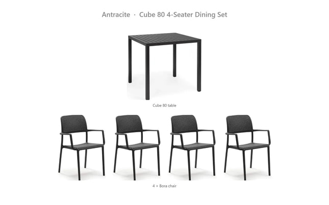 Nardi Cube 80 4-Seater Dining Set - Cube 80 Table + 4 Bora Chairs - hospitality