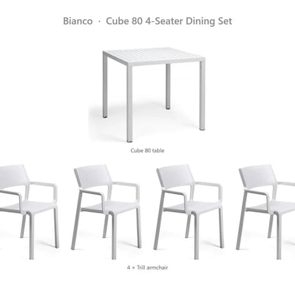 Nardi Cube 80 4-Seater Dining Set - Cube 80 Table + 4 Trill Armchairs - hospitality