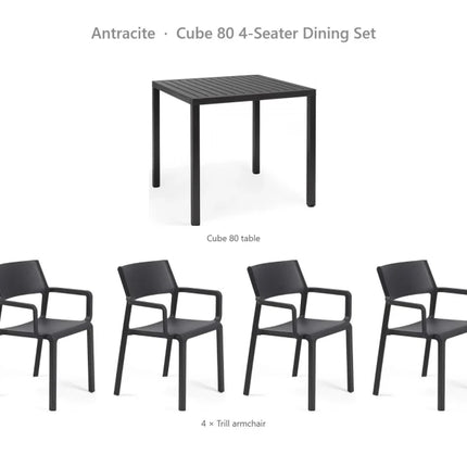 Nardi Cube 80 4-Seater Dining Set - Cube 80 Table + 4 Trill Armchairs - hospitality