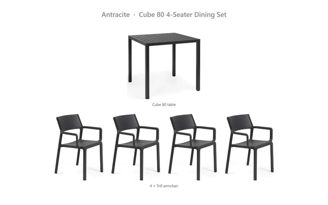Nardi Cube 80 4-Seater Dining Set - Cube 80 Table + 4 Trill Armchairs - hospitality