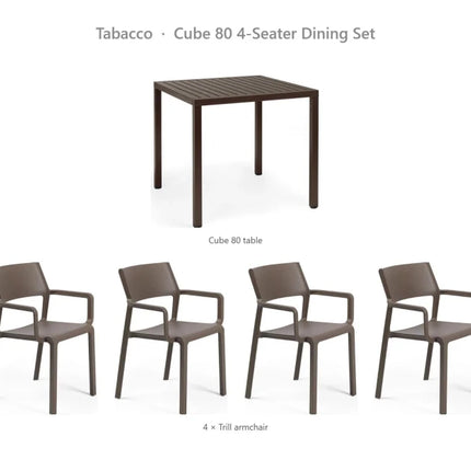 Nardi Cube 80 4-Seater Dining Set - Cube 80 Table + 4 Trill Armchairs - hospitality