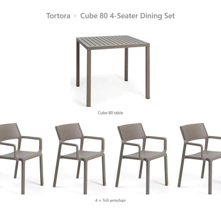Nardi Cube 80 4-Seater Dining Set - Cube 80 Table + 4 Trill Armchairs - hospitality