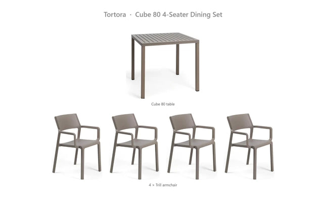 Nardi Cube 80 4-Seater Dining Set - Cube 80 Table + 4 Trill Armchairs - hospitality