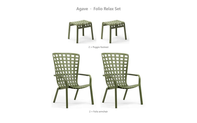 Nardi Folio Relax Set - 2 Folio Armchairs + 2 Poggio Footrests - hospitality