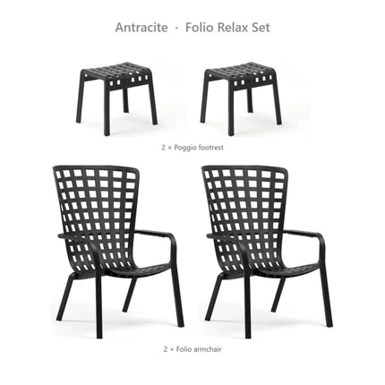 Nardi Folio Relax Set - 2 Folio Armchairs + 2 Poggio Footrests - hospitality