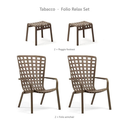 Nardi Folio Relax Set - 2 Folio Armchairs + 2 Poggio Footrests - hospitality