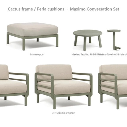 Nardi Maximo Conversation Set - 3 Maximo Armchairs + Pouf + Tavolino 70 Table + Tavolino 33 Side Table - hospitality