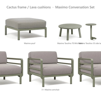 Nardi Maximo Conversation Set - 3 Maximo Armchairs + Pouf + Tavolino 70 Table + Tavolino 33 Side Table - hospitality