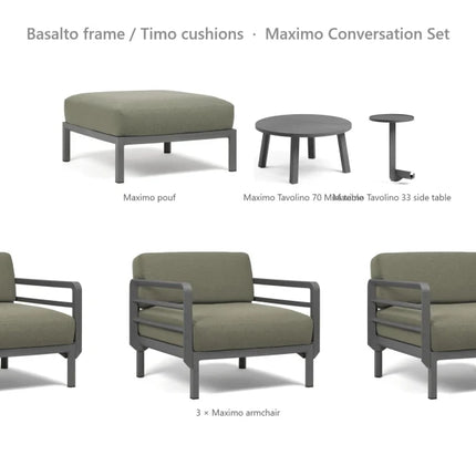 Nardi Maximo Conversation Set - 3 Maximo Armchairs + Pouf + Tavolino 70 Table + Tavolino 33 Side Table - hospitality
