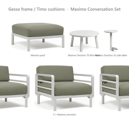 Nardi Maximo Conversation Set - 3 Maximo Armchairs + Pouf + Tavolino 70 Table + Tavolino 33 Side Table - hospitality