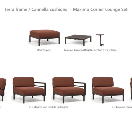 Nardi Maximo Corner Lounge Set - Corner Sofa (5 Modules) + Pouf + Tavolino 80 + Tavolino 33 - hospitality