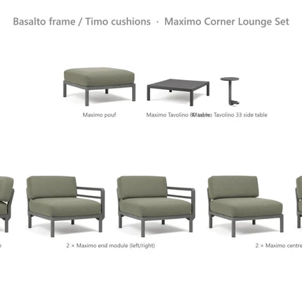 Nardi Maximo Corner Lounge Set - Corner Sofa (5 Modules) + Pouf + Tavolino 80 + Tavolino 33 - hospitality