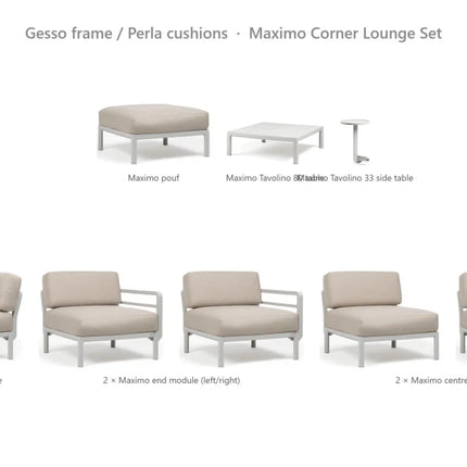 Nardi Maximo Corner Lounge Set - Corner Sofa (5 Modules) + Pouf + Tavolino 80 + Tavolino 33 - hospitality