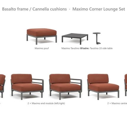 Nardi Maximo Corner Lounge Set - Corner Sofa (5 Modules) + Pouf + Tavolino 80 + Tavolino 33 - hospitality