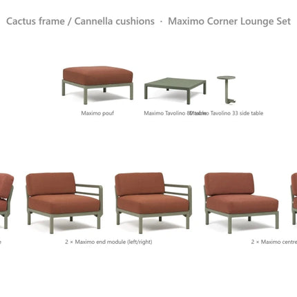 Nardi Maximo Corner Lounge Set - Corner Sofa (5 Modules) + Pouf + Tavolino 80 + Tavolino 33 - hospitality