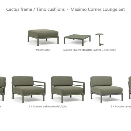 Nardi Maximo Corner Lounge Set - Corner Sofa (5 Modules) + Pouf + Tavolino 80 + Tavolino 33 - hospitality