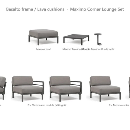 Nardi Maximo Corner Lounge Set - Corner Sofa (5 Modules) + Pouf + Tavolino 80 + Tavolino 33 - hospitality