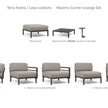 Nardi Maximo Corner Lounge Set - Corner Sofa (5 Modules) + Pouf + Tavolino 80 + Tavolino 33 - hospitality