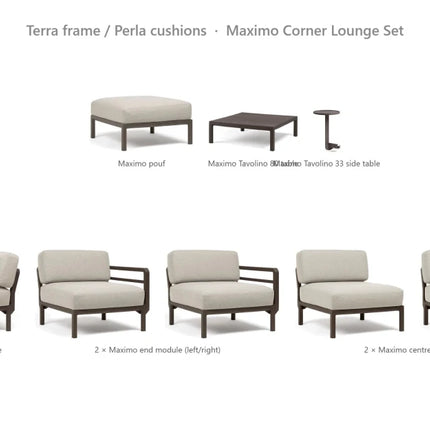 Nardi Maximo Corner Lounge Set - Corner Sofa (5 Modules) + Pouf + Tavolino 80 + Tavolino 33 - hospitality