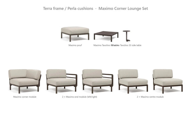 Nardi Maximo Corner Lounge Set - Corner Sofa (5 Modules) + Pouf + Tavolino 80 + Tavolino 33 - hospitality