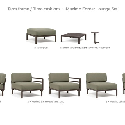 Nardi Maximo Corner Lounge Set - Corner Sofa (5 Modules) + Pouf + Tavolino 80 + Tavolino 33 - hospitality