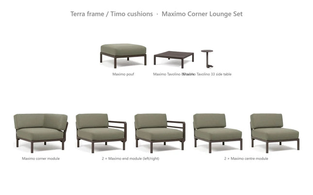Nardi Maximo Corner Lounge Set - Corner Sofa (5 Modules) + Pouf + Tavolino 80 + Tavolino 33 - hospitality