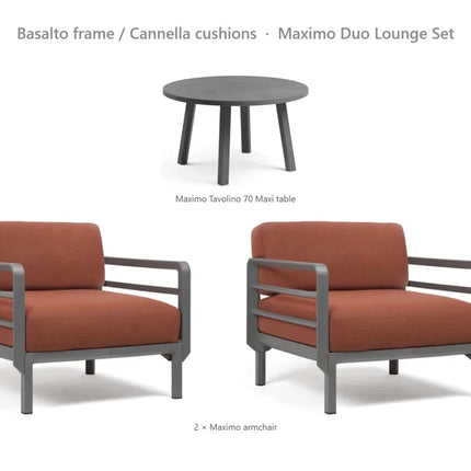 Nardi Maximo Duo Lounge Set - 2 Maximo Armchairs + Tavolino 70 Table - hospitality