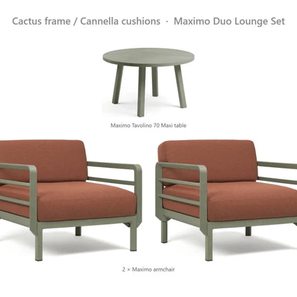 Nardi Maximo Duo Lounge Set - 2 Maximo Armchairs + Tavolino 70 Table - hospitality