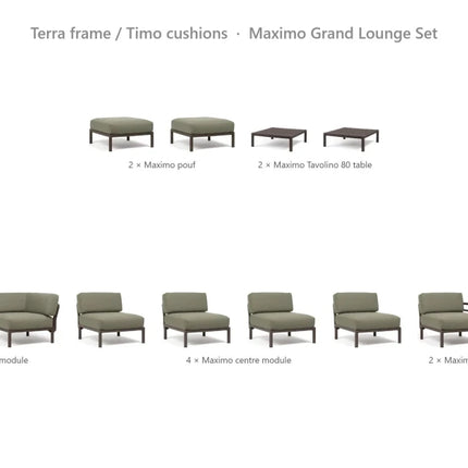 Nardi Maximo Grand Lounge Set - U-Shaped Sofa (8 Modules) + 2 Poufs + 2 Tavolino 80 Tables - hospitality