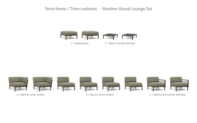 Nardi Maximo Grand Lounge Set - U-Shaped Sofa (8 Modules) + 2 Poufs + 2 Tavolino 80 Tables - hospitality