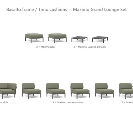Nardi Maximo Grand Lounge Set - U-Shaped Sofa (8 Modules) + 2 Poufs + 2 Tavolino 80 Tables - hospitality