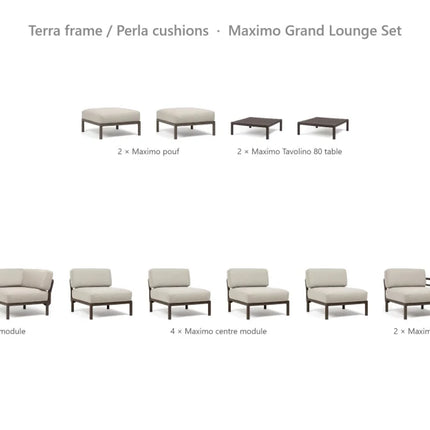 Nardi Maximo Grand Lounge Set - U-Shaped Sofa (8 Modules) + 2 Poufs + 2 Tavolino 80 Tables - hospitality