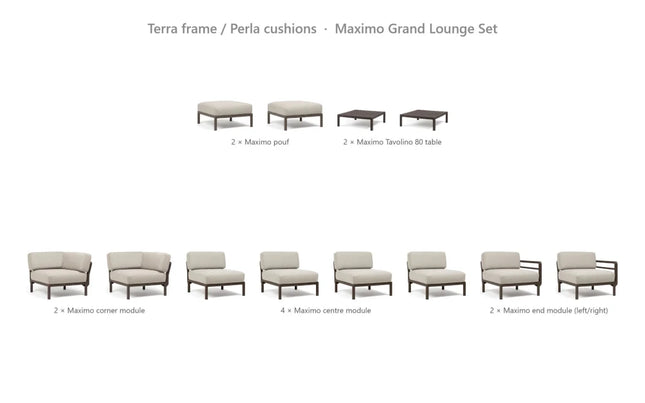 Nardi Maximo Grand Lounge Set - U-Shaped Sofa (8 Modules) + 2 Poufs + 2 Tavolino 80 Tables - hospitality