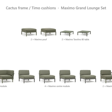 Nardi Maximo Grand Lounge Set - U-Shaped Sofa (8 Modules) + 2 Poufs + 2 Tavolino 80 Tables - hospitality