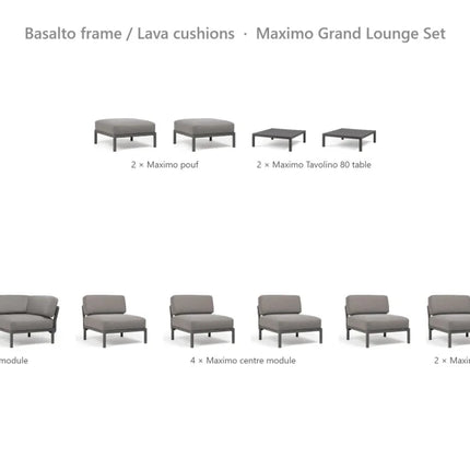 Nardi Maximo Grand Lounge Set - U-Shaped Sofa (8 Modules) + 2 Poufs + 2 Tavolino 80 Tables - hospitality