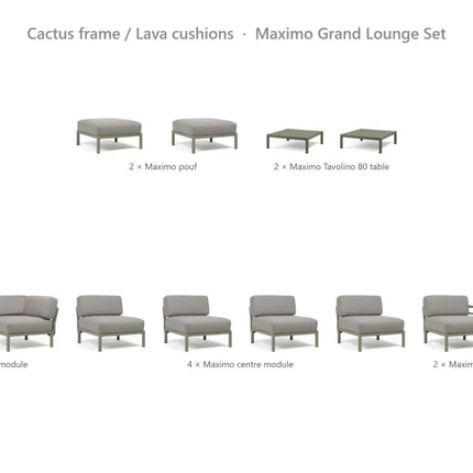Nardi Maximo Grand Lounge Set - U-Shaped Sofa (8 Modules) + 2 Poufs + 2 Tavolino 80 Tables - hospitality