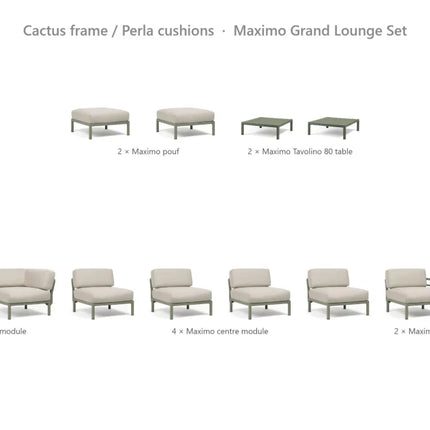Nardi Maximo Grand Lounge Set - U-Shaped Sofa (8 Modules) + 2 Poufs + 2 Tavolino 80 Tables - hospitality