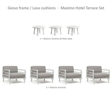 Nardi Maximo Hotel Terrace Set - 6 Maximo Armchairs + 3 Tavolino 60 Tables - hospitality