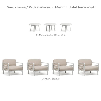 Nardi Maximo Hotel Terrace Set - 6 Maximo Armchairs + 3 Tavolino 60 Tables - hospitality