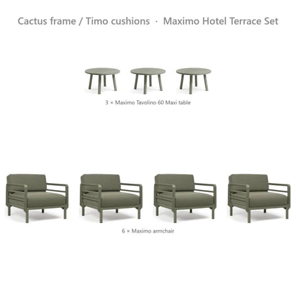 Nardi Maximo Hotel Terrace Set - 6 Maximo Armchairs + 3 Tavolino 60 Tables - hospitality